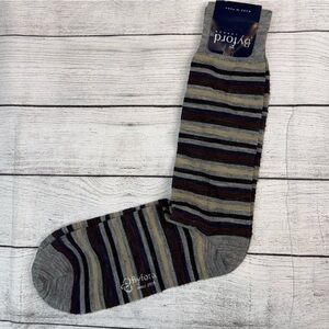 Byford London NWT Men's Brown Gray Striped Marino Wool Blend Socks Made in Peru